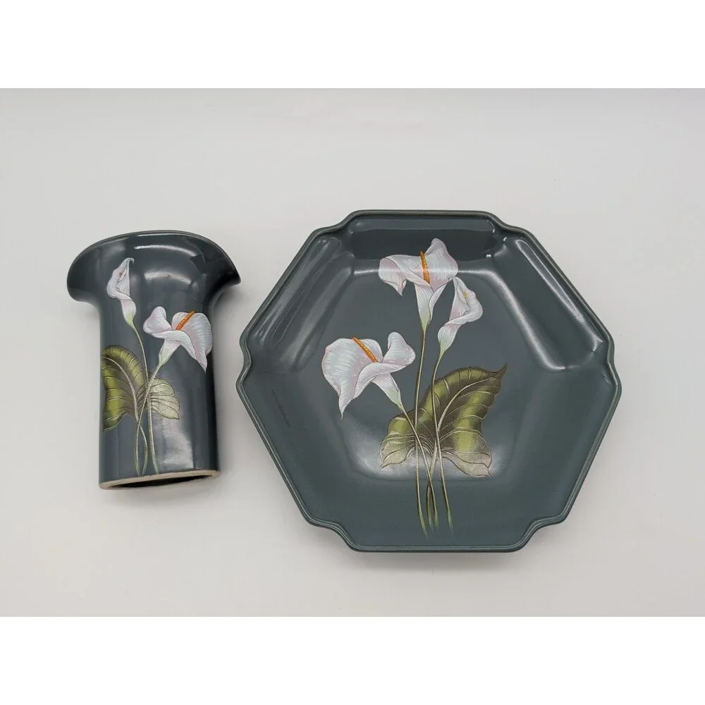 Yamaji Japan Calla Lilies Hexagonal Dish & Vase Toothbrush Pencil Holder